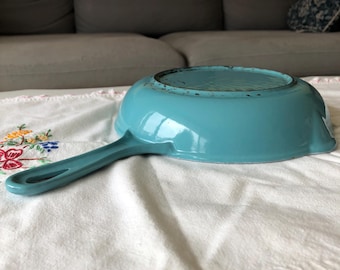 Rare Vintage Le Creuset #16 Paris Blue Enamel Cast Iron Skillet France 6.5 inch