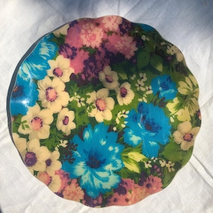 Vintage FAB Fiberglass Tray  13.5” Floral Fluted MCM Retro Kitchen Cottage