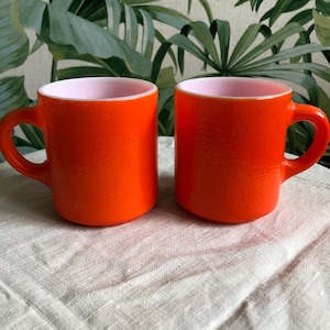Vintage MCM Hazel Atlas ORANGE Milk Glass Coffee Cups NO Chips or Cracks