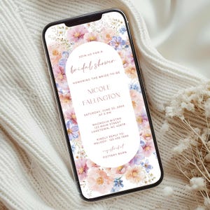 Wildflower Bridal Shower Invitation for Phone, Digital Pink Wildflower Bridal Shower Evite, Electronic Floral Bridal Shower Invite, EF3