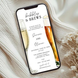 Bubbles and Brews Couples Shower Invitation for Phone, Champagne and Beer Shower Evite, Bubbles and Brews Engagement Party  Invite Template