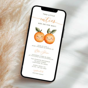 Invito per baby shower Two Little Cuties Twins, invito per baby shower Orange Twins, invito elettronico per baby shower Little Cuties Twins, FO1