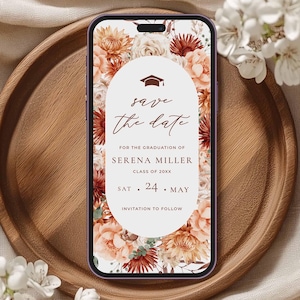 Fall Graduation Save the Date Digital, Graduation Save the Date Evite, Floral Save the Date Graduation Party, Text Save the Date Grad, WF4