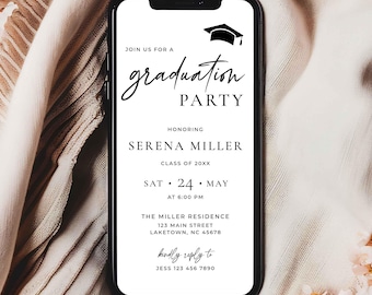 Electronic Minimalist Graduation Invitation Template, Editable Modern Grad Party Invite for Phone, Digital Simple Graduation Evite, TP1