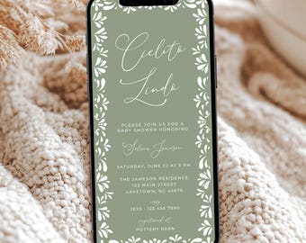 Sage Green Cielito Lindo Baby Shower Invitation, Green Papel Picado Baby Shower Evite Template, Mexican Baby Shower Invite, CL3