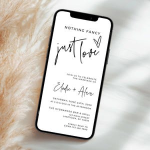 Digitale intime Hochzeitseinladungsvorlage, elektronische moderne intime Zeremonie einladen, Mikro-Hochzeits-Evite, nichts Besonderes, nur Liebe, MC1