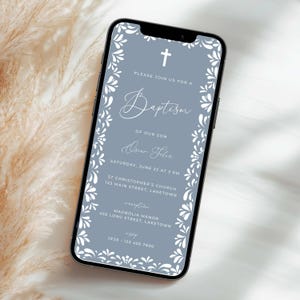 Digital Dusty Blue Cielito Lindo Baptism Invitation, Blue Talavera Boy Bautizo Invite Editable Template, Papel Picado Baptism Evite, CL1