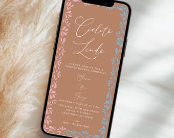Cielito Lindo Gender Reveal Invitation, Pink Blue Talavera Gender Reveal Invite Editable Template, Papel Picado Baby Reveal Evite, CL