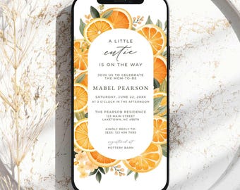Little Cutie Baby Shower Invitation for Phone, Digital a Little Cutie is on the Way Evite, Electronic Citrus Invite, Editable Template, WF7