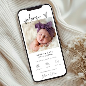 Digital Newborn Announcement with Photo, Girl or Boy Minimalist Birth Announcement, Modern Baby Announcement Text Message Template, MC1
