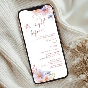 Wildflower Rehearsal Dinner Invitation for Phone, Digital Wedding Rehearsal Invite, Floral Rehearsal Evite, The Night Before Invite, WF4