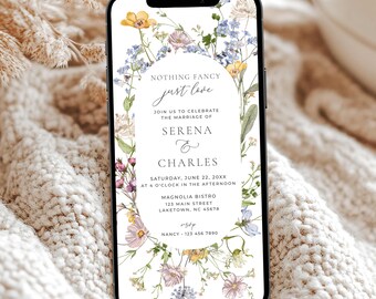 Wildflower Micro Wedding Invitation Template, Electronic Wildflower Elopement Invite for Phone, Floral Nothing Fancy Just Love Evite, ME1