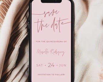 Pink Quinceañera Save the Date, Digital Minimalist Quince Evite, Mis Quince Anos for Phone, 15th Birthday Party Celebration Invite, MC5