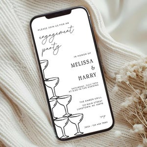 Champagne Tower Engagement Party Invitation for Phone, Minimalist Champagne Engagement Party Invite by Text, Champagne Tower Evite, MC1