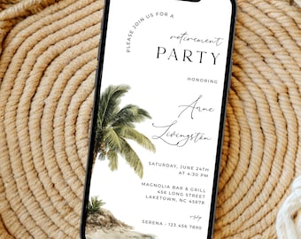 Travel Theme Retirement Party Invitation, Beach Theme Palm Tree Retirement Party Invite Template, Adventure Awaits Retirement Party Evite