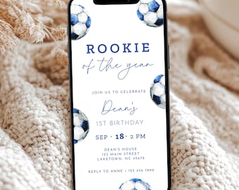 Rookie of the Year Soccer First Birthday Invitation for Phone, Sports 1st Birthday Invite for Boy, Rookie Year Soccer 1st Birthday Evite MJ1
