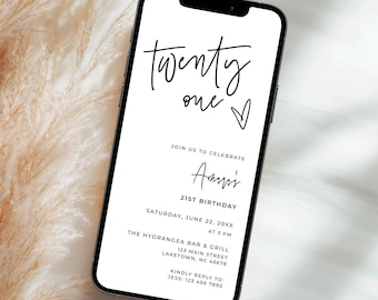 21st Birthday Invitation for Phone, Minimalist 21st Birthday Invite Template, Modern 21st Birthday Evite, Editable 21st Bday Invitation, MC1