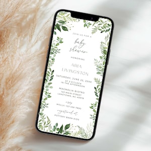 Greenery Baby Shower Invitation, Eucalyptus Baby Shower Invite Template, Green Foliage Greenery Baby Shower Evite, Baby Sprinkle GR2