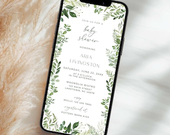 Greenery Baby Shower Invitation, Eucalyptus Baby Shower Invite Template, Green Foliage Greenery Baby Shower Evite, Baby Sprinkle GR2