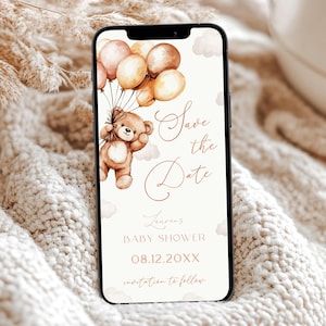 Baby Shower con orsetto Salva la data per telefono, Digitale Possiamo aspettare a malapena Salva la data, Baby Shower con orsetto Salva la data di genere neutro, TB3