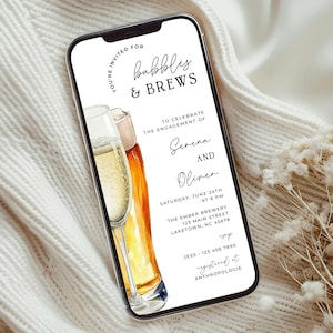 Bubbles and Brews Couples Shower Evite, Electronic Champagne and Beer Shower Invitation, Bubbles and Brews Engagement Party Invite Template