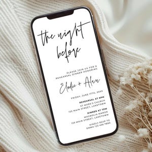 Electronic Minimalist Rehearsal Dinner Invitation, Digital Wedding Rehearsal Invite for Phone, The Night Before Invitation Template, MC1
