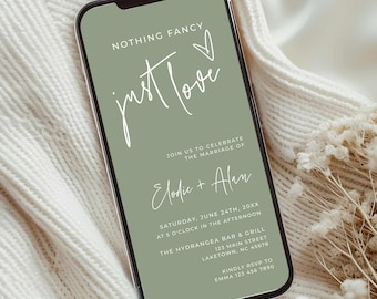 Digital Micro Wedding Invitation Template, Electronic Modern Sage Green Elopement Invite, Micro Wedding Evite, Nothing Fancy Just Love, MC2