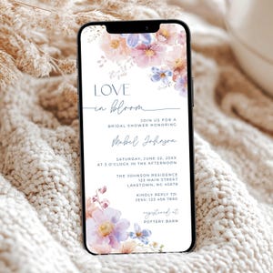 Love Is In Bloom Bridal Shower Evite, Wildflower Bridal Shower Invitation Template Editable, Spring Bridal Shower Invite for Phone, DF3
