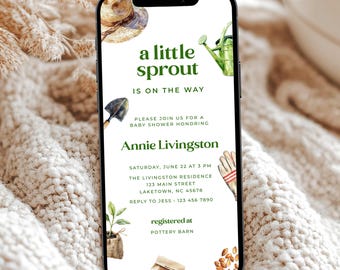 Little Sprout Baby Shower Invitation for Phone, Boho Garden Invitation Template, Gender Neutral Baby Shower Invite, Homegrown Shower Evite