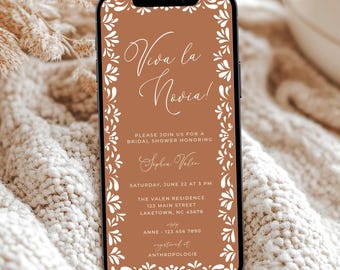 Viva La Novia Bridal Shower Invitation for Phone, Papel Picado Bridal Shower Evite, Terracotta Talavera Despedida Mexican Fiesta Invite, CL4