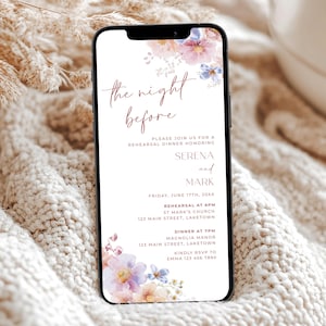 Wildflower Rehearsal Dinner Invitation Template, Digital Wedding Rehearsal Invite, Floral Rehearsal Evite, The Night Before Invite, WF4