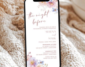 Wildflower Rehearsal Dinner Invitation Template, Digital Wedding Rehearsal Invite, Floral Rehearsal Evite, The Night Before Invite, WF4