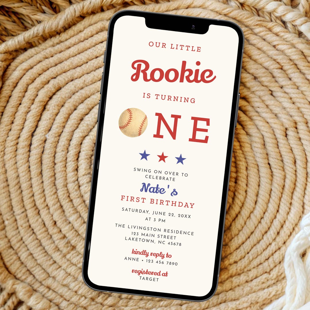 Rookie of the Year Baseball 1st Birthday Invitation, Sports First ...
