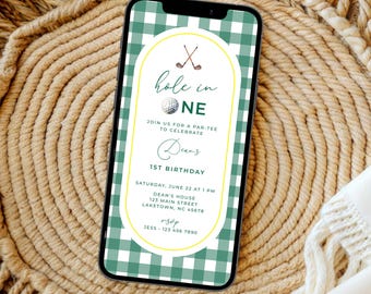 Boy Green Hole in One Birthday Invite, Mastered First Year Green First Birthday Evite, Preppy Boy Masters 1st Birthday Party Invitation, GO2
