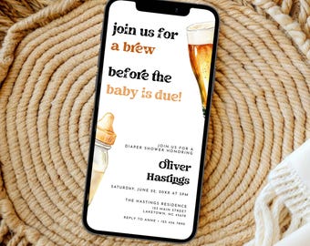 Beers and Diapers Party Baby Shower Evite, Electronic Man Shower Invite, Dadchelor Dudes and Diapers Invitation, Baby Brewing Beer Evite