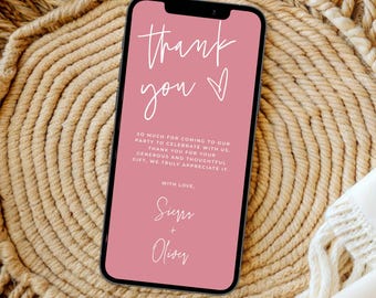 Girl Baby Shower Electronic Thank You Card, Digital Thank You Template, Girl Thank You by Text, Baby Shower Thanks, Editable Download, SC1