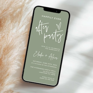 Invitación digital a una fiesta de felices para siempre, plantilla de invitación de microboda en verde salvia, invitación de microboda para una boda de estilo boho, MC2