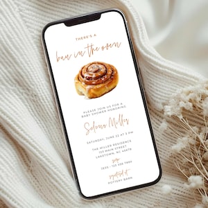 Bun in the Oven Baby Shower Invitation for Phone, Cinnamon Roll, Bun in the Oven Evite, Gender Neutral Baby Shower Text Invite Template