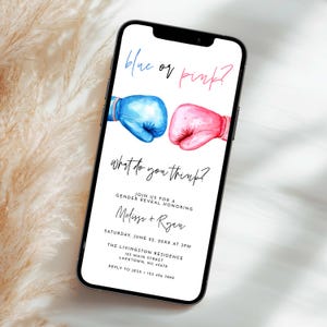 Boxing Theme Gender Reveal Invitation Template, Digital Blue or Pink Knockout Gender Reveal Party Invite, Sport Boxing Gender Reveal Evite
