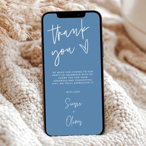 Carte de remerciement électronique pour baby shower garçon, modèle de remerciement numérique, remerciement pour garçon par texte, remerciement pour baby shower bleu poussiéreux, MC4