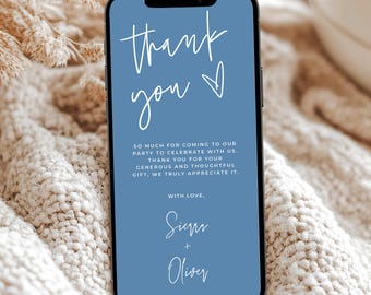 Boy Baby Shower Electronic Thank You Card, Digital Thank You Template, Boy Thank You by Text, Dusty Blue Baby Shower Thanks, MC4
