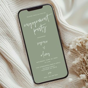 Sage Green Engagement Party Evite, Digital Engagement Invitation for Phone, Modern Minimalist Engagement Invite, Editable Template, MC2