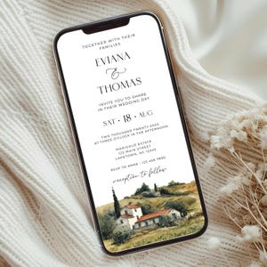 Vineyard Wedding Invite for Phone, Napa Winery Wedding Invitation, Tuscany Vineyard Destination Wedding Invite, Country Wedding Evite