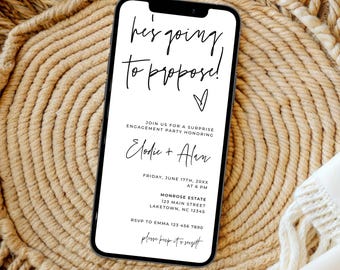 Minimalist Surprise Engagement Party Evite, Surprise Engagement Proposal Invitation Template, Digital He's Going to Propose Invite, MC1