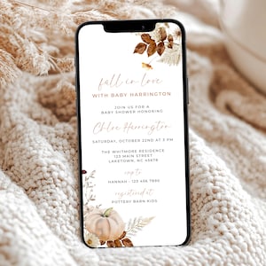 Verlieben Sie sich in der Liebe Baby Shower Einladung für Telefon, Herbst Kürbis Baby Shower Evite, Falling in Love with Baby Shower Invite Template, PW2