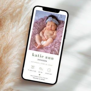 Modèle de faire-part de naissance minimaliste, carte de faire-part de naissance avec photo numérique, modèle de message texte faire-part de nouveau-né moderne, MZ2