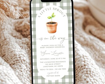 Faire-part de baby shower Little Sprout, modèle d'invitation de baby shower de jardinage bohème, cultivé avec amour, saupoudrer de bébé Farmers Market Evite