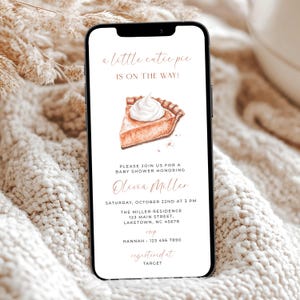 Cutie Pie Baby Shower Invitation for Phone, Minimal Fall Baby Shower Invite by Text, A Little Cutie Pie Is on the Way Baby Shower Evite, PP3