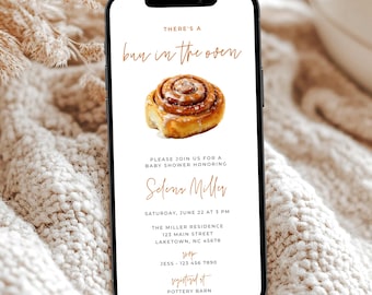 Bun in the Oven Baby Shower Invitation for Phone, Cinnamon Roll, Bun in the Oven Evite, Gender Neutral Baby Shower Text Invite Template
