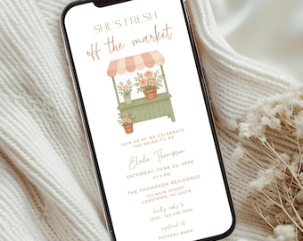 Fresh Off The Market Bridal Invitation for Phone, Farmer's Market Bridal Shower Invite Template, She's Off The Market Bridal Shower Evite
